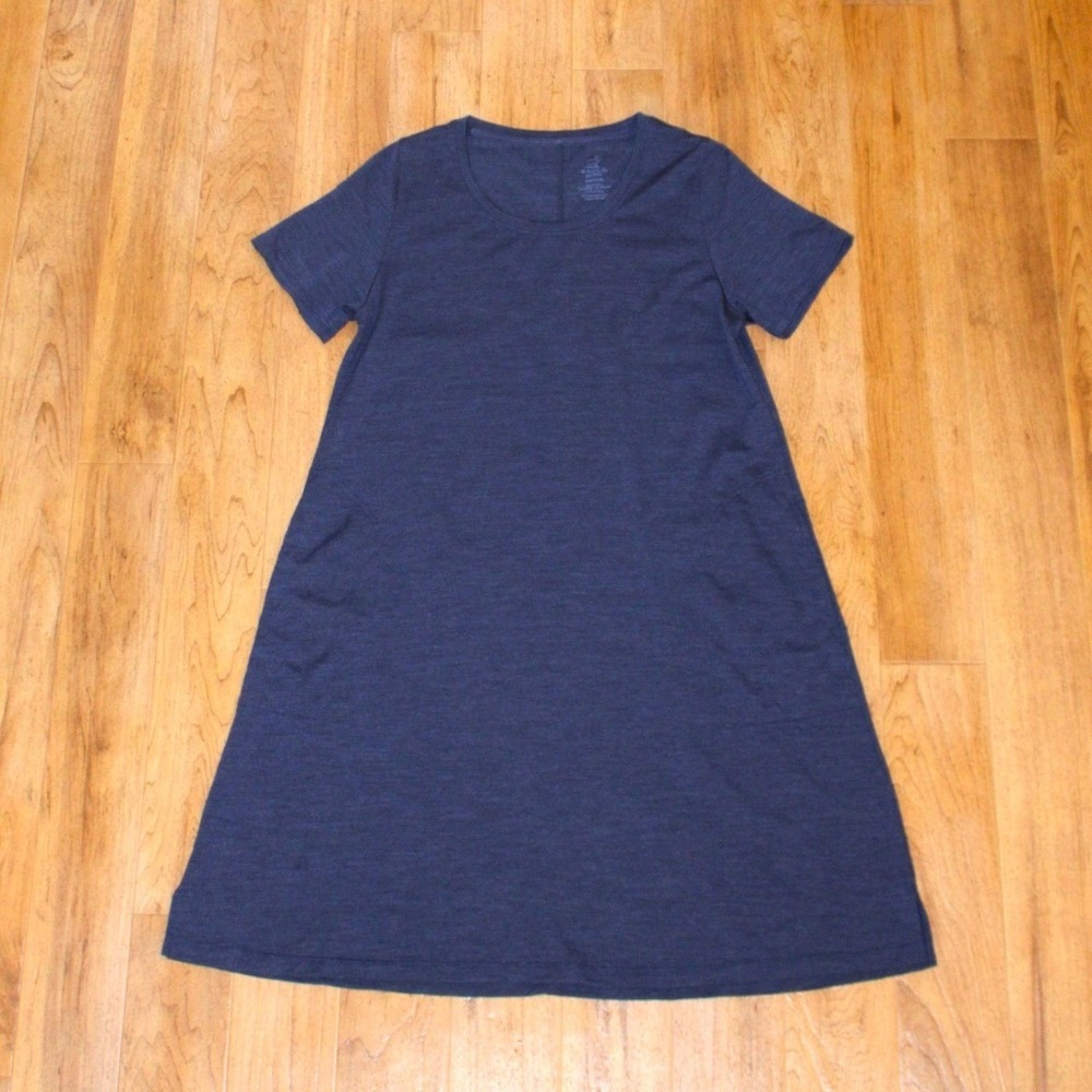 Woolx Georgie Dress Women Medium Blue Excellent Merino Wool A-Line Short Sleeve